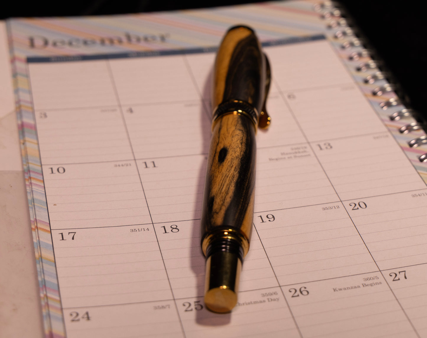 Diamond Knurl Rollerball Pen with Black & White Ebony wood