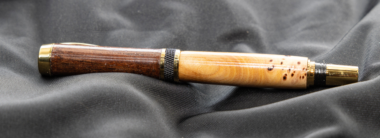 Elm burl and Claro Walnut rollerball pen
