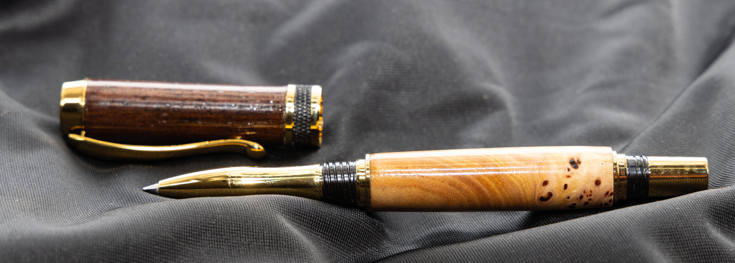 Elm burl and Claro Walnut rollerball pen