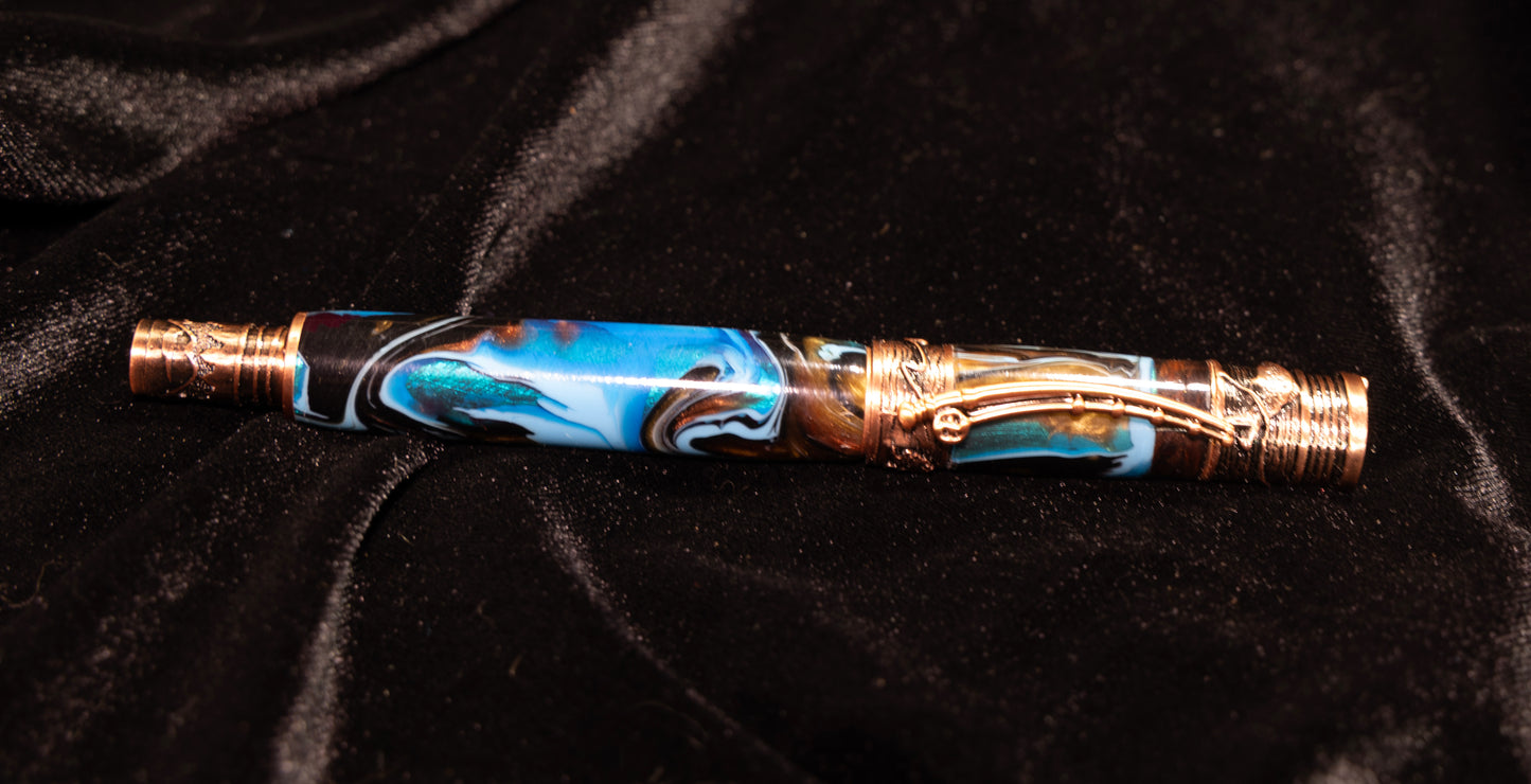 Flyfishing rollerball pen with ocean blue body