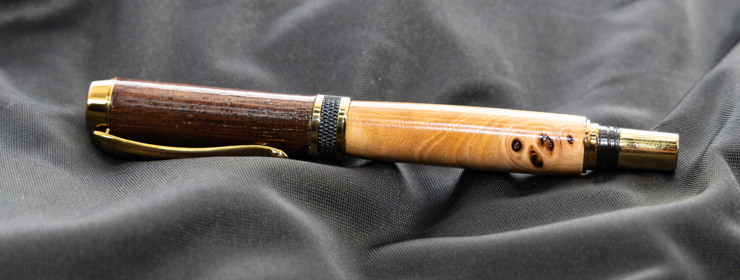 Elm burl and Claro Walnut rollerball pen
