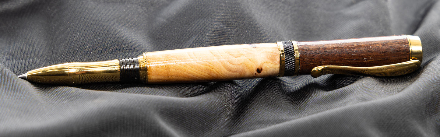 Elm burl and Claro Walnut rollerball pen