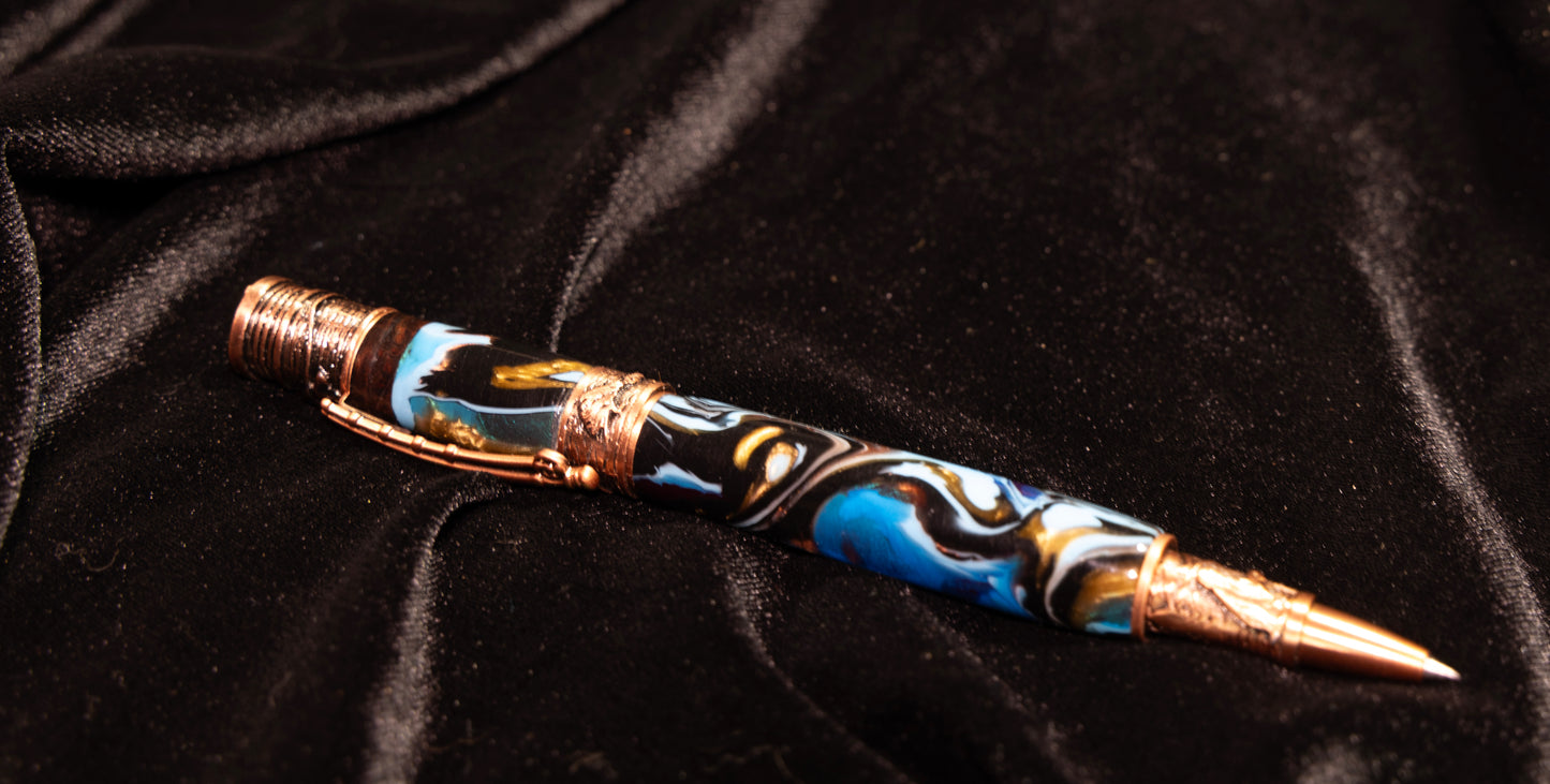 Flyfishing rollerball pen with ocean blue body
