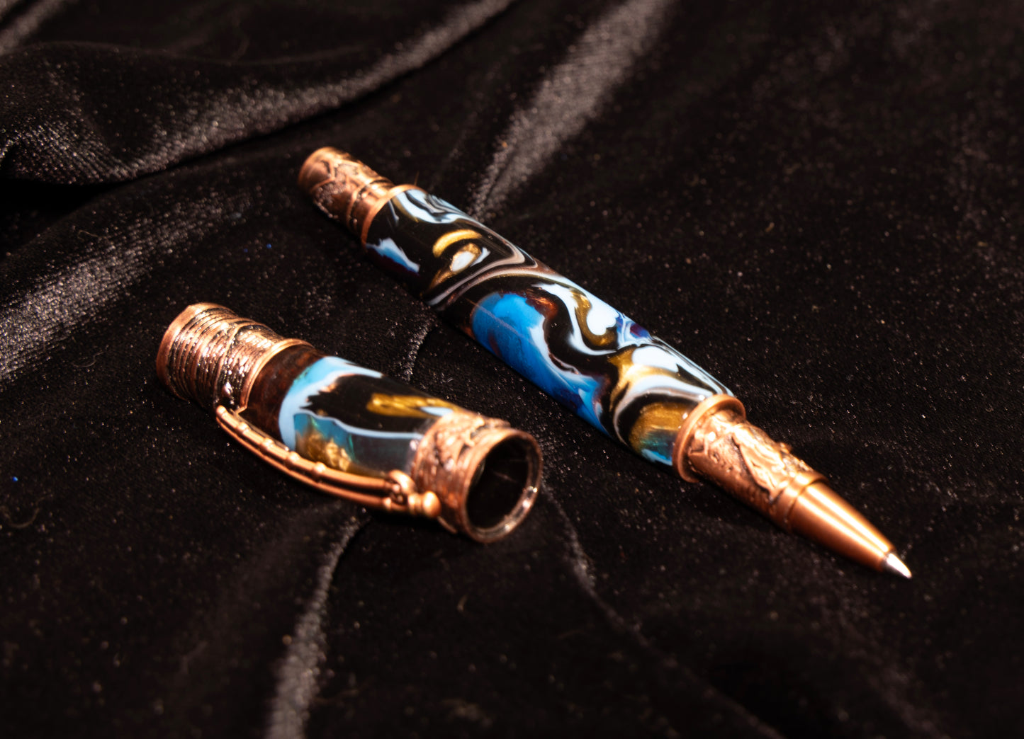 Flyfishing rollerball pen with ocean blue body