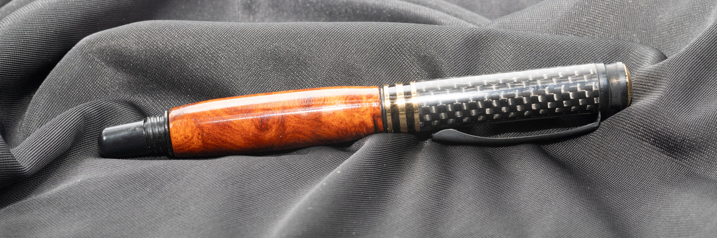 Black Chrome Metro rollerball with Amboyna burl wood body
