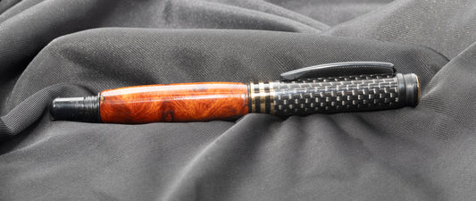 Black Chrome Metro rollerball with Amboyna burl wood body
