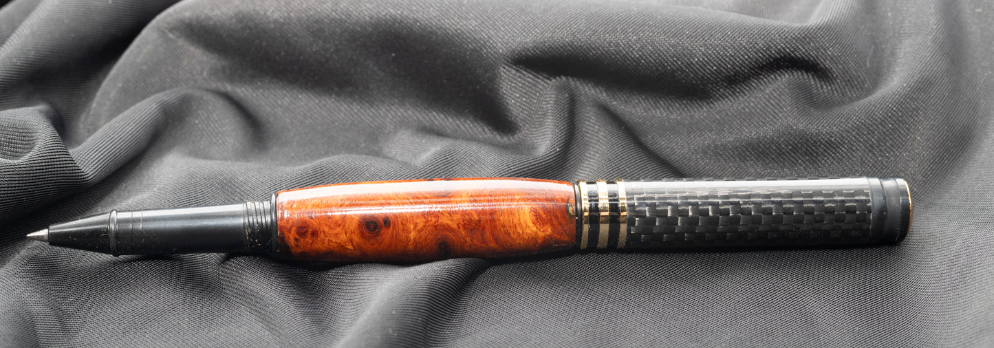 Black Chrome Metro rollerball with Amboyna burl wood body